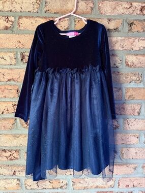 Good Lad Girls' Navy Velvet Bodice with Sparkle Tulle Dress